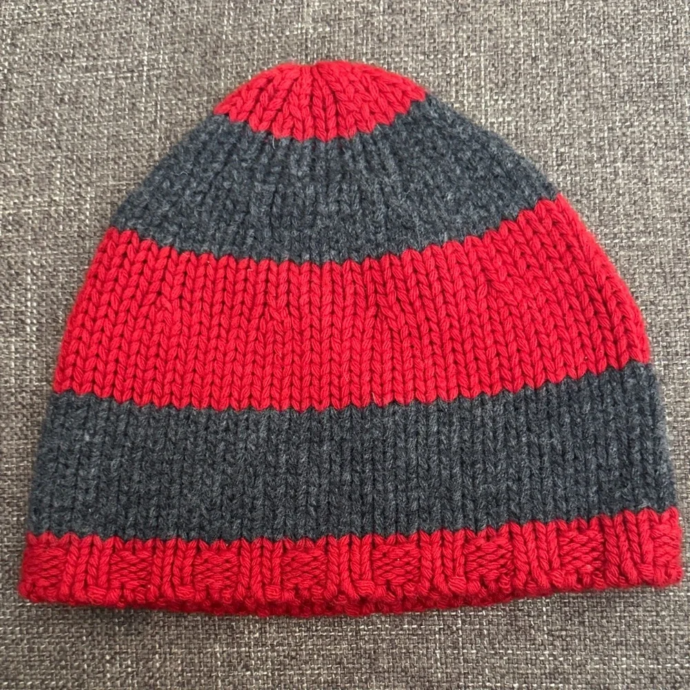 J. Crew Striped Kids Beanie in Red and Gray